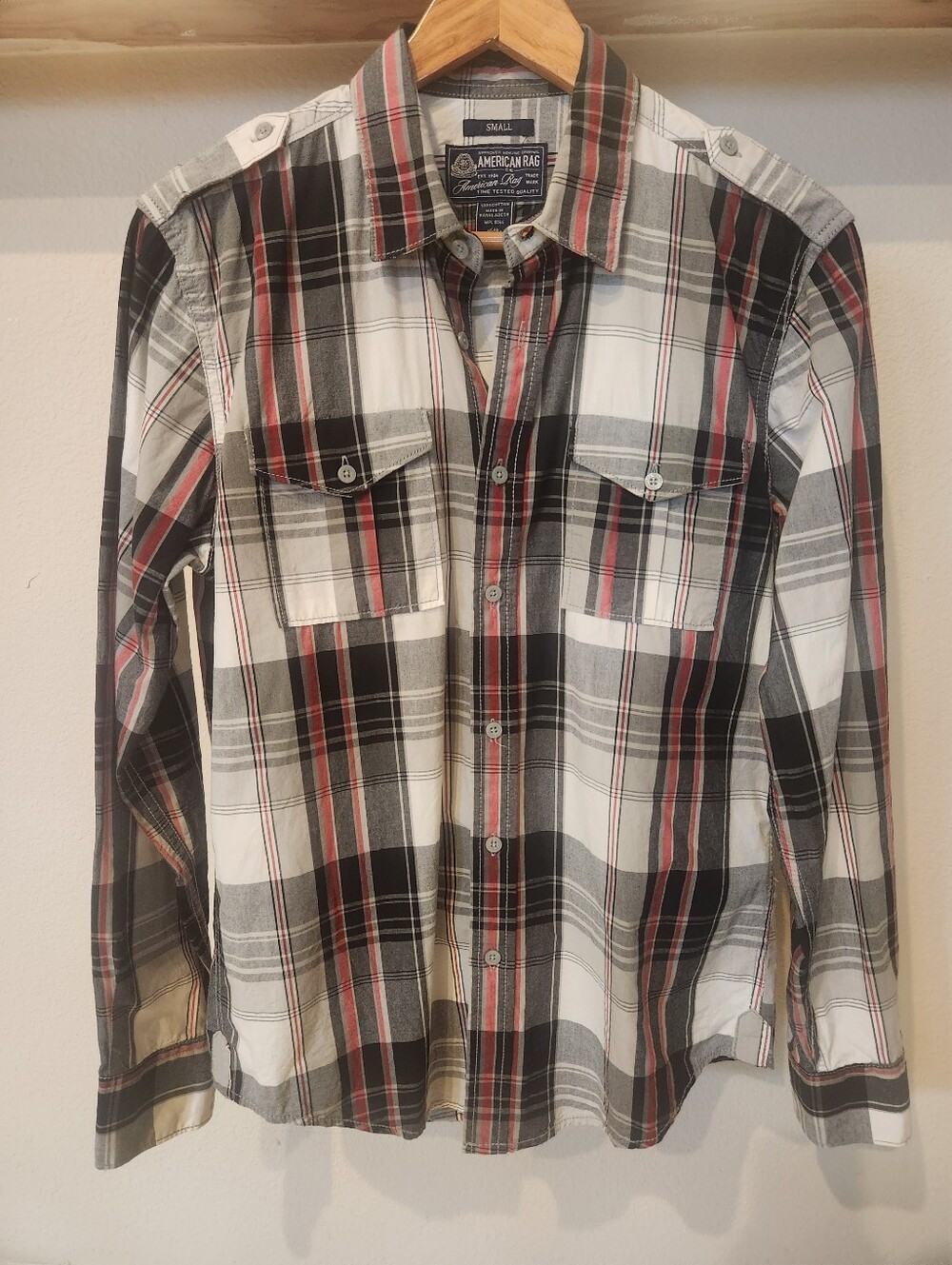 American Rag Men’s Black, White & Red Plaid Button-Down Shirt